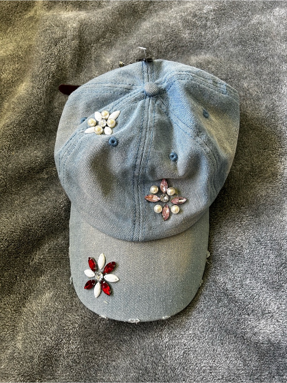 Steve Madden Light Blue Jeweled Baseball Cap